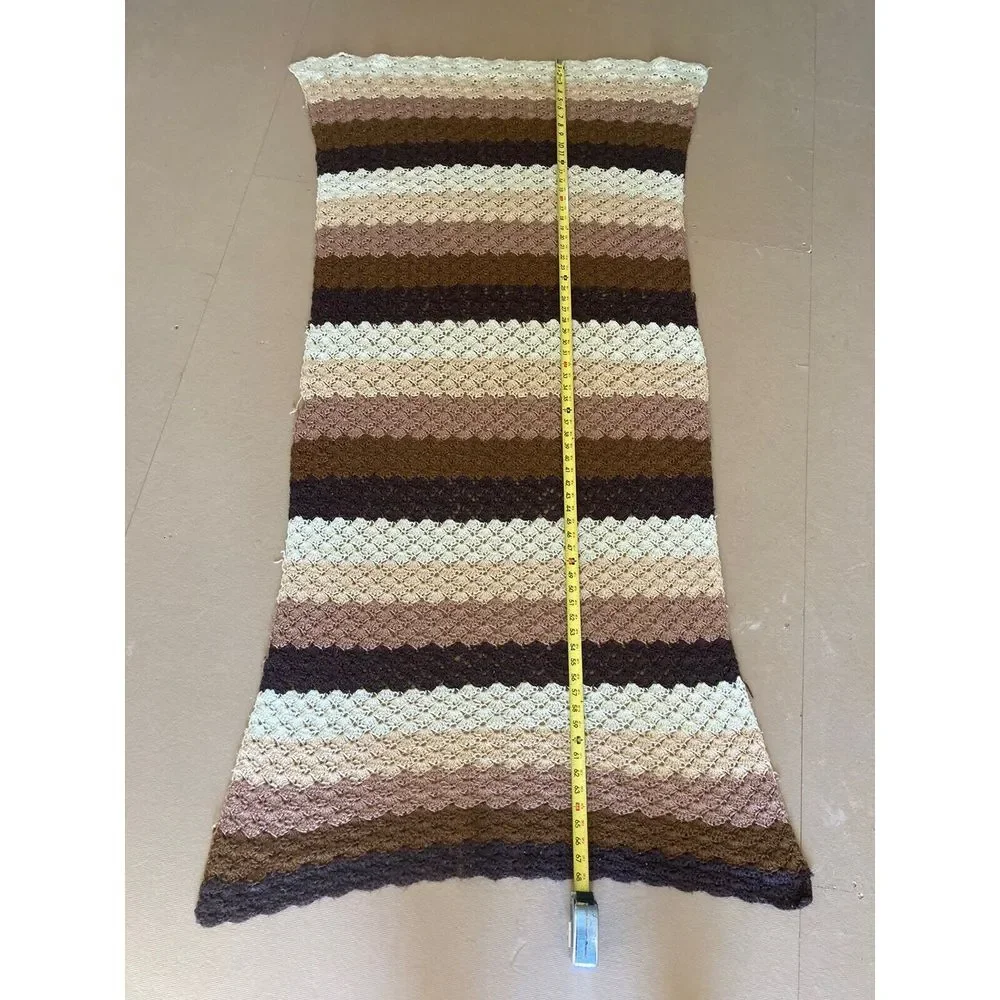 Handmade Crochet‎ Afghan Granny Square Blanket Throw 68x32 Browns & Tans